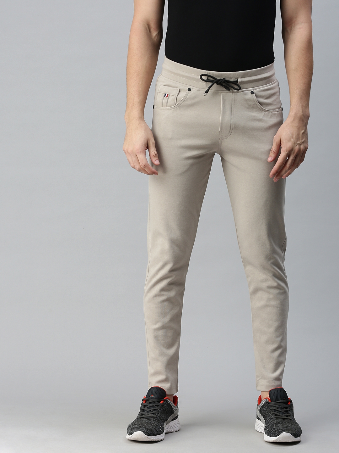 Men's Beige Cotton Solid Trackpants