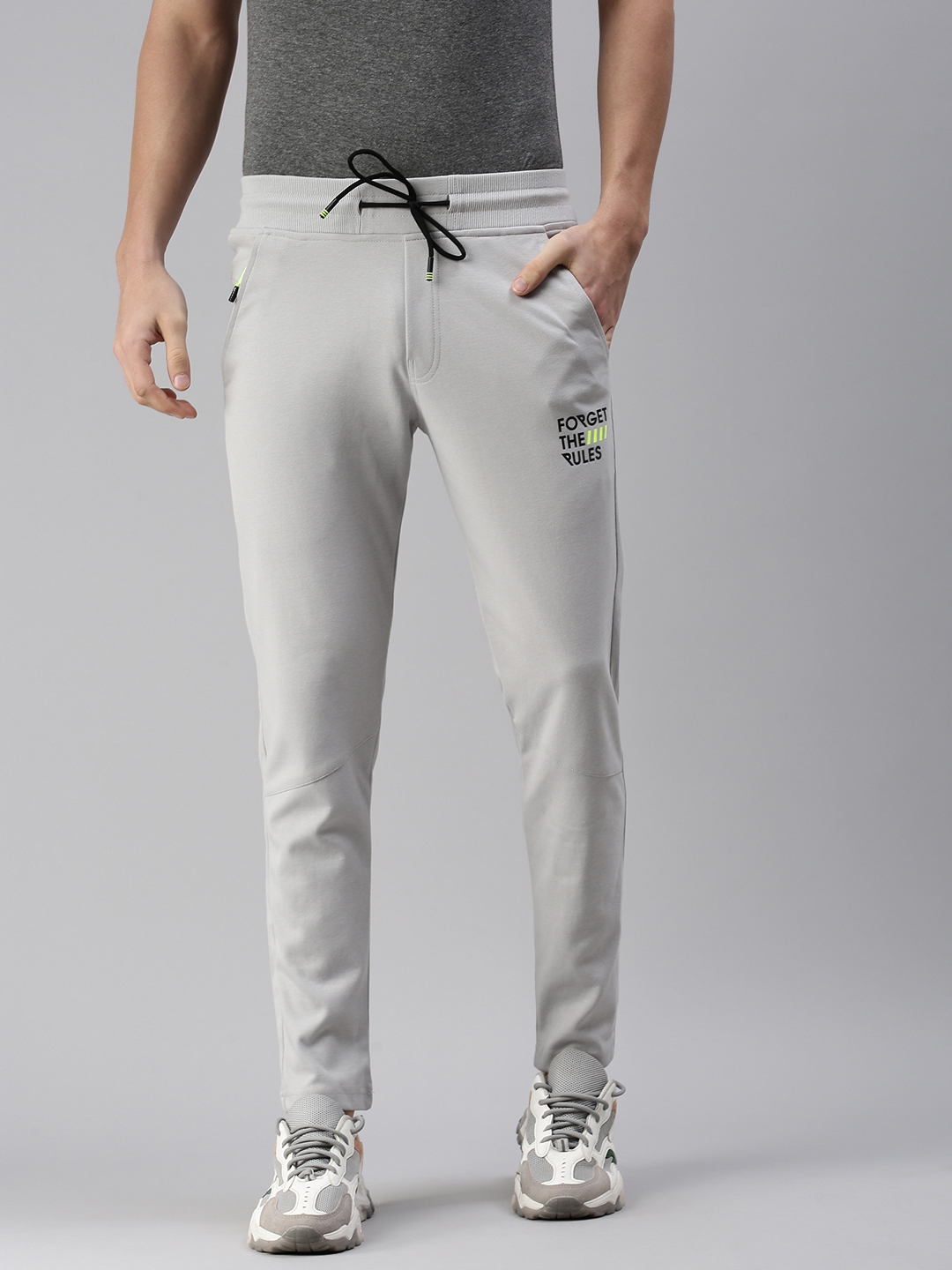 Showoff | SHOWOFF Men's Solid Cotton Grey Regular Fit Track Pants