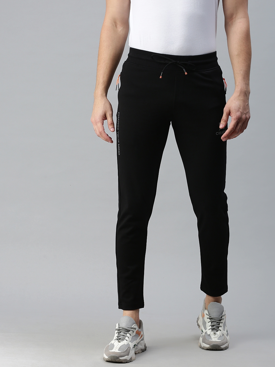 Men's Black Cotton Solid Trackpants