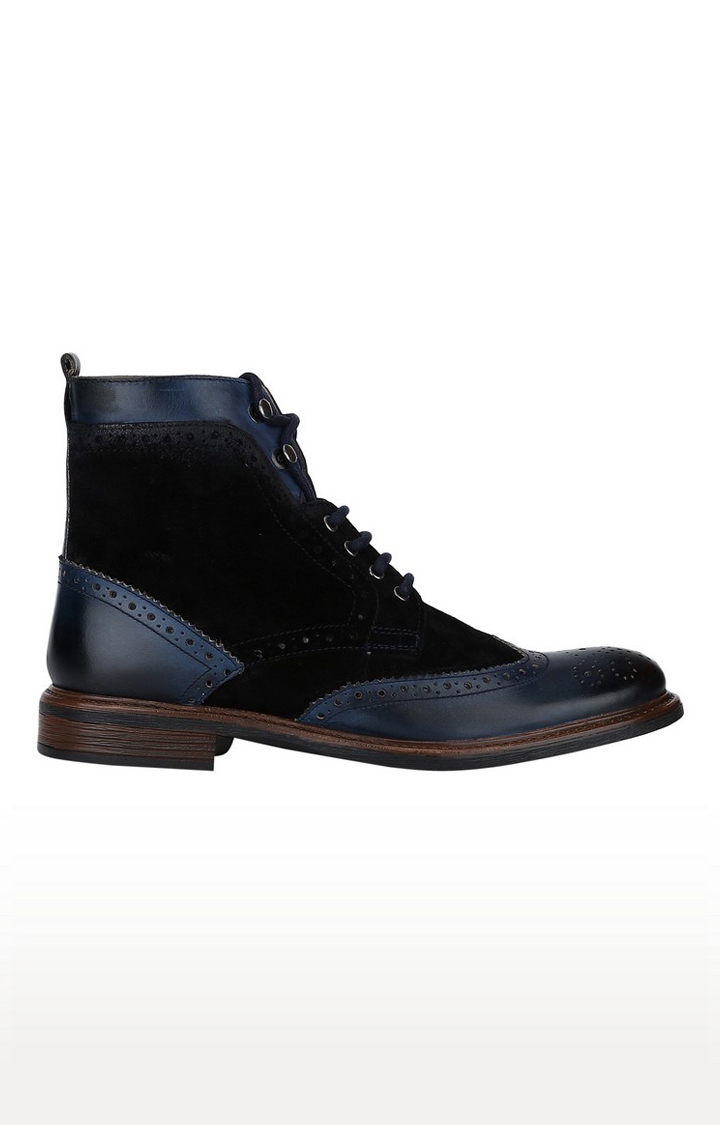 Del Mondo Genuine Leather Navy & Suede Black Colour Oxford Lace Up Boots For Mens
