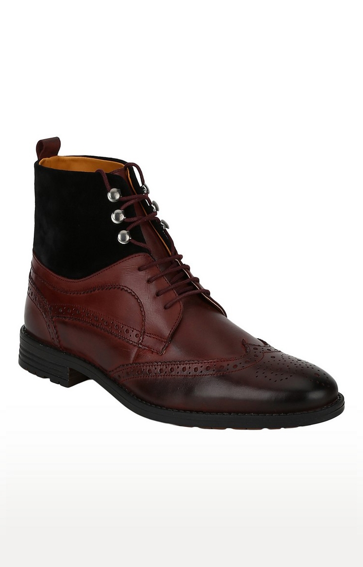 DEL MONDO | Del Mondo Genuine Leather Black & Bordo Colour Lace Up Brogue Shoe For Mens