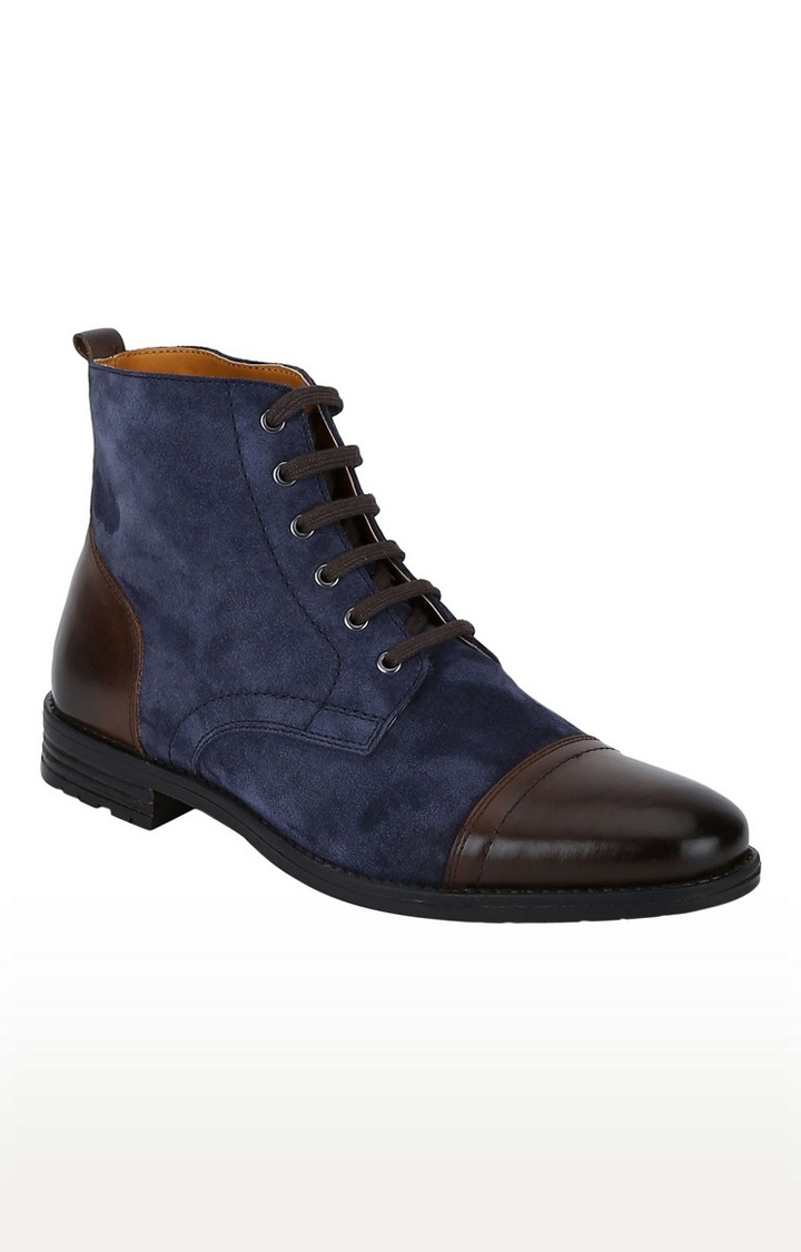 DEL MONDO | Del Mondo Genuine Leather Blue & Mocca Brown Colour Oxford Lace Up Boots For Mens