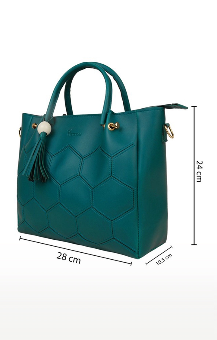 Vivinkaa Vegan Leather Aqua Embroidered Double Metal Handle Casual Sling Bag