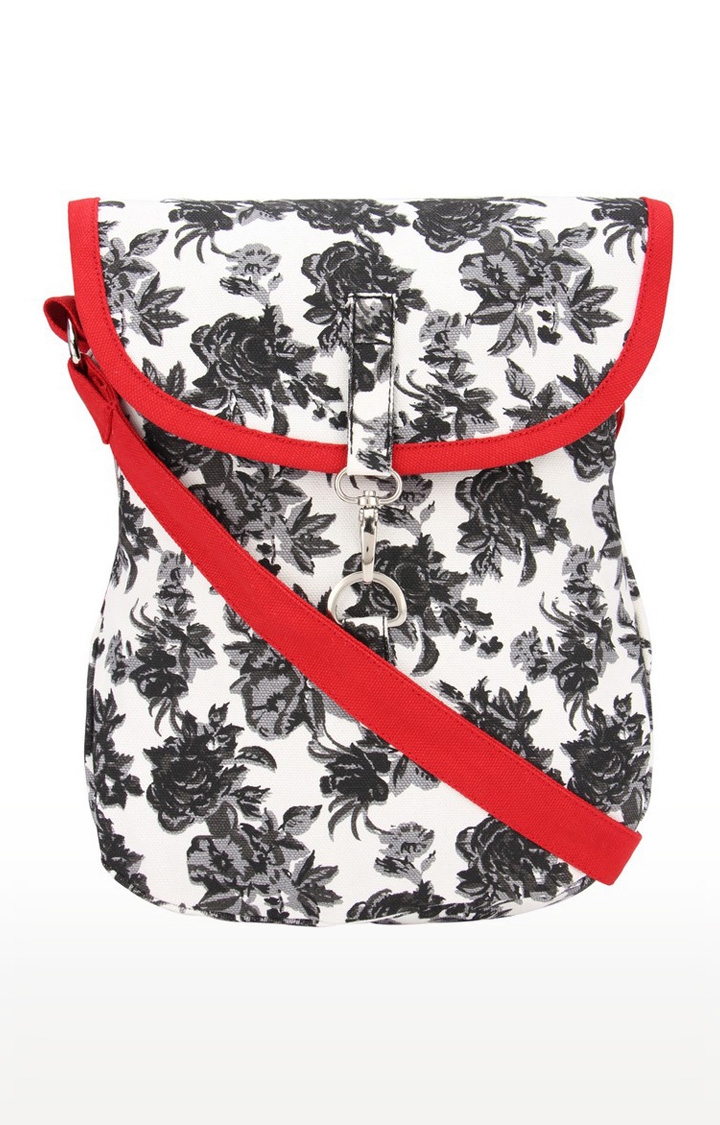 Vivinkaa | Vivinkaa Black And White Rose Floral Printed Canvas Sling Bags