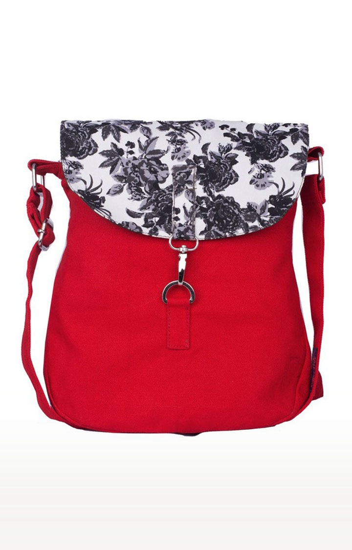 Vivinkaa | Vivinkaa Red Floral Printed Flap Canvas Sling Bags 4