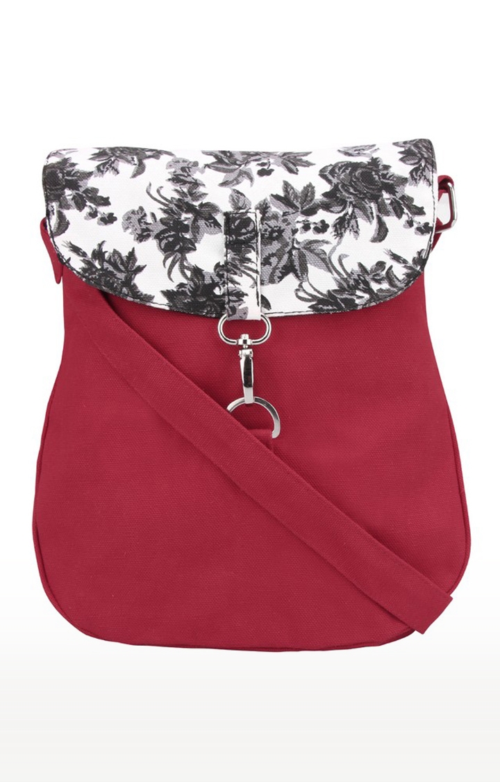 Vivinkaa | Vivinkaa Red Floral Printed Flap Canvas Sling Bags 0