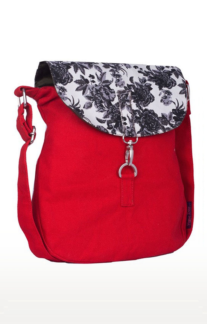 Vivinkaa | Vivinkaa Red Floral Printed Flap Canvas Sling Bags 2