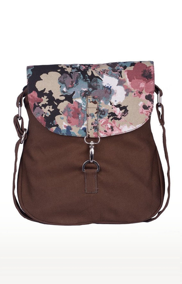 Vivinkaa | Vivinkaa Brown Camo Canvas Floral Printed Sling Bags