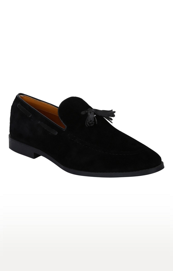 Del Mondo Genuine Leather Black Colour Tazzle Slipon Loafer Shoe For Mens