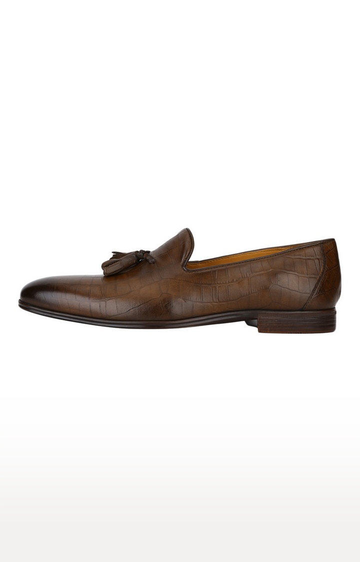 Del Mondo Genuine Leather Cognac & Brown Colour Tazzle Slipon Loafer Shoe For Mens