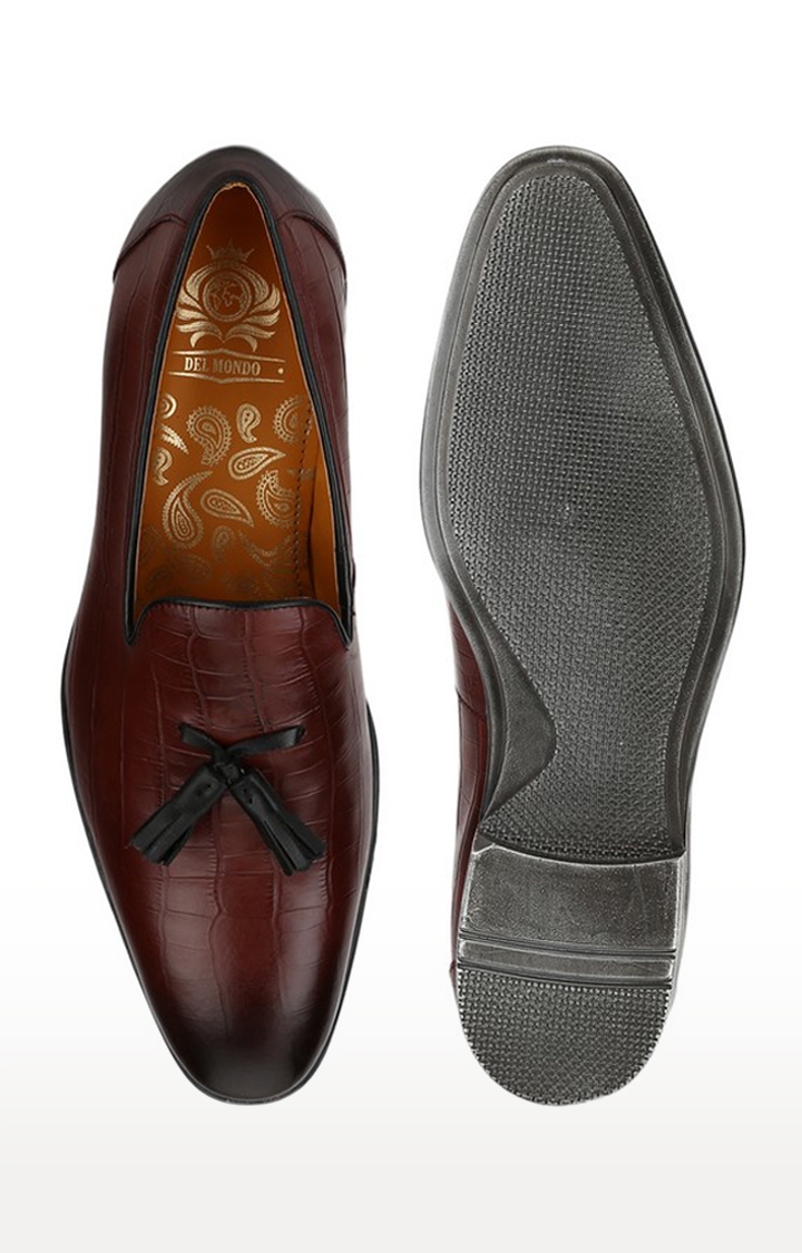 Del Mondo Genuine Leather Cherry Bordo & Black Colour Tazzle Slipon Loafer Shoe For Mens