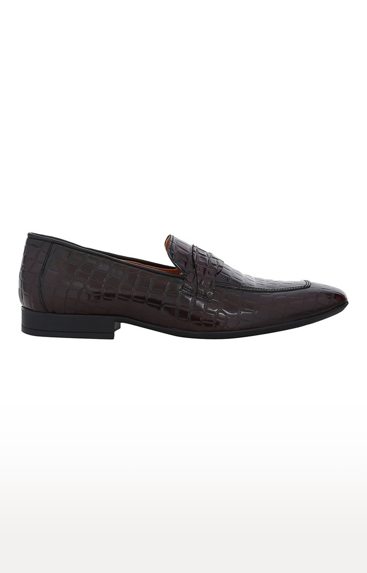 Del Mondo Genuine Leather Bordo Colour Croco Print Slipon Loafer Shoe For Mens