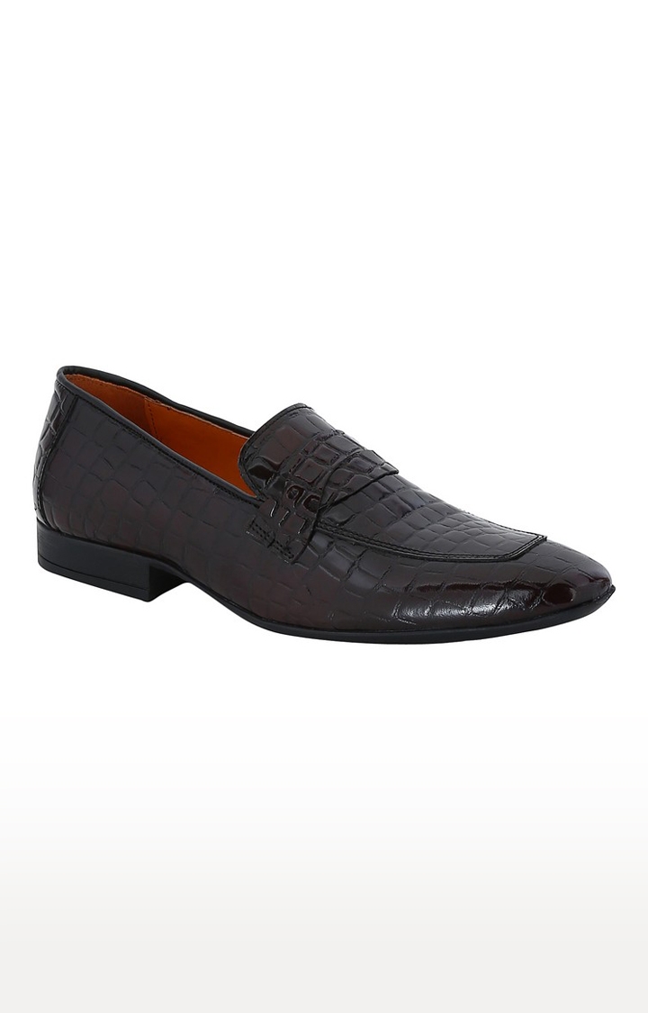 DEL MONDO | Del Mondo Genuine Leather Bordo Colour Croco Print Slipon Loafer Shoe For Mens