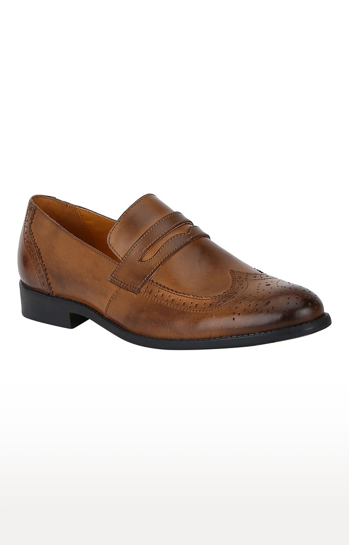 DEL MONDO | Del Mondo Genuine Leather Cognac Colour Saddle Slipon Loafer Shoe For Mens