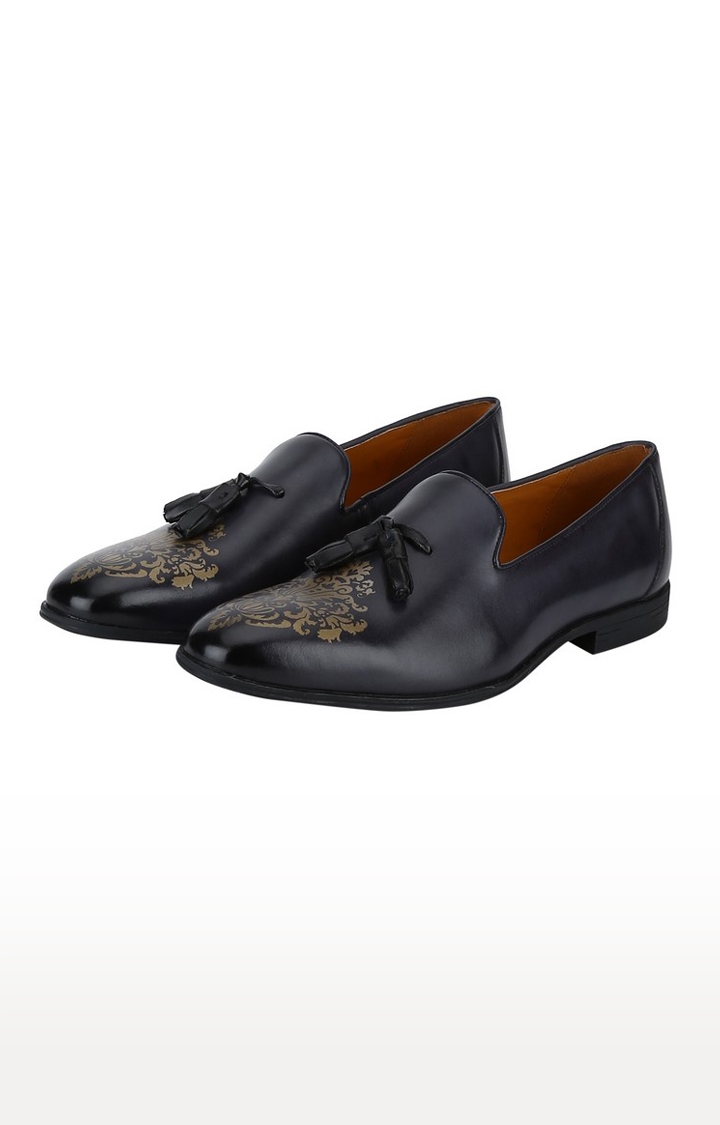 Del Mondo Genuine Leather Navy & Black Colour Tazzle Slipon Loafer Shoe For Mens