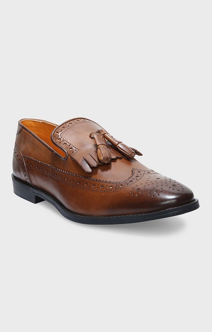 Del Mondo Genuine Leather Tan & Brown Colour Tazzle Slipon Loafer Brogue Shoe For Mens