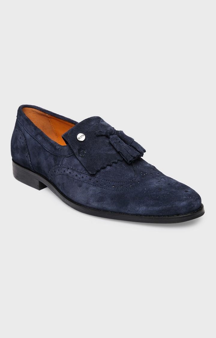 Del Mondo Genuine Leather Navy Blue Colour Tazzle Slipon Loafer Brogue Shoe For Mens
