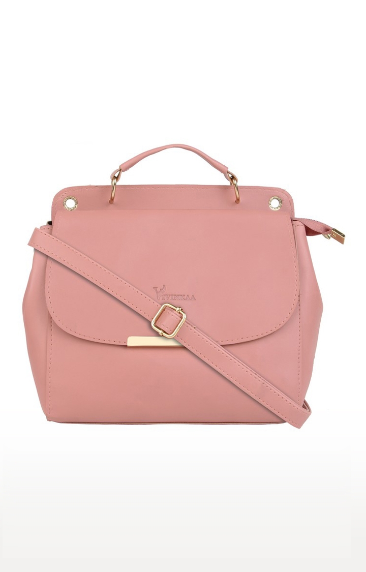 Vivinkaa Pink Solid Leatherette Flap Compartment Sling Bag