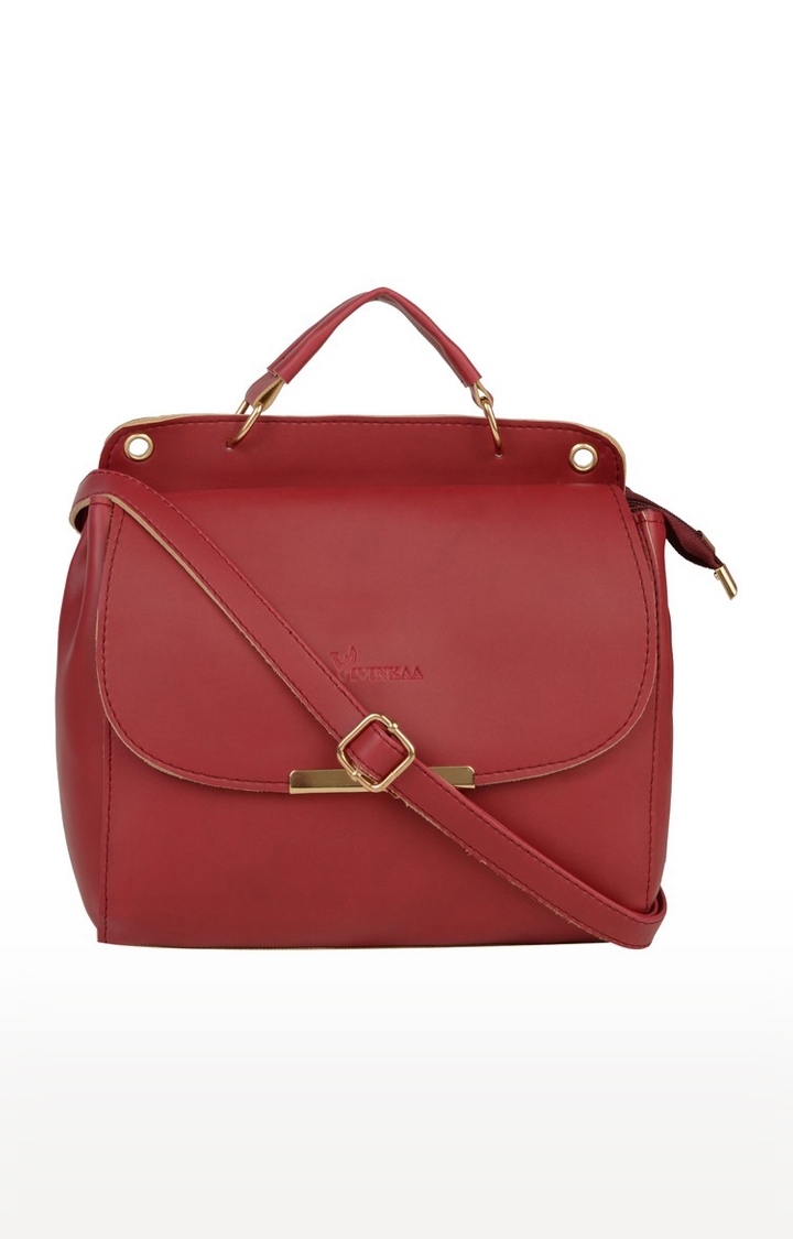 Vivinkaa | Vivinkaa Burgundy Solid Leatherette Flap Compartment Sling Bag
