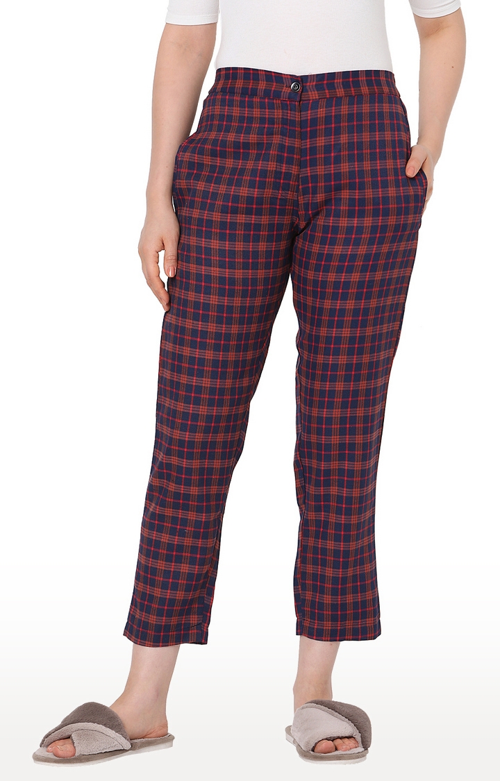 Red Checked Tapered Formal Trousers