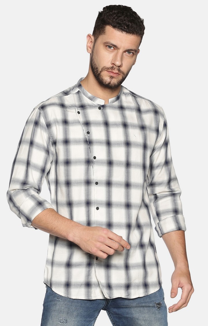 Showoff | Showoff Men's Cotton Casual Beige Checked Slim Fit Shirt
