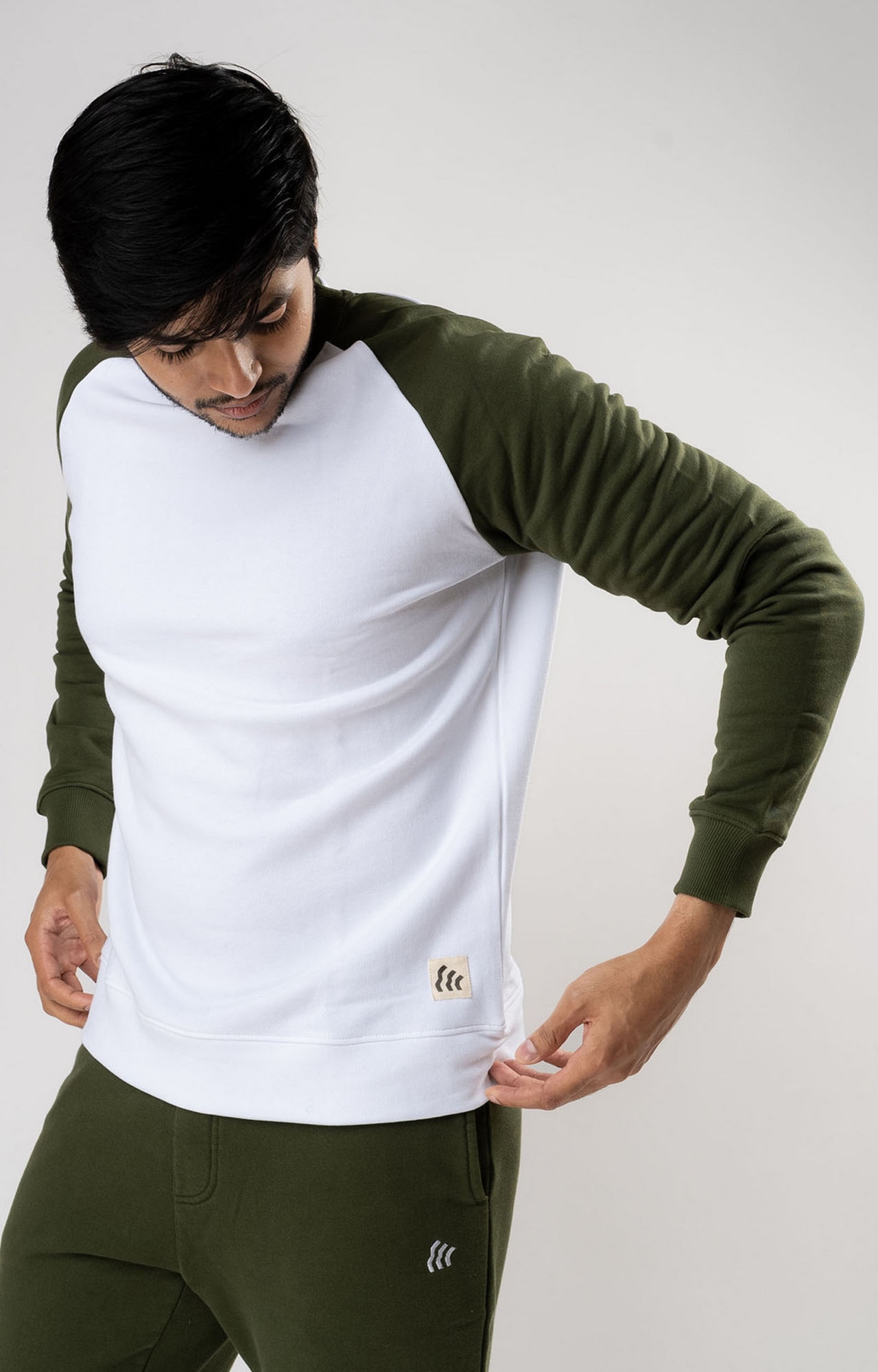 White and Green Raglan Sweatshirt