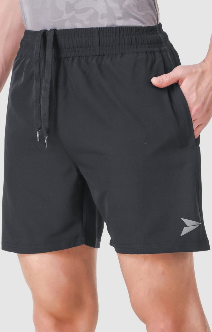 Men's Dark Grey Polyester Solid Activewear Shorts