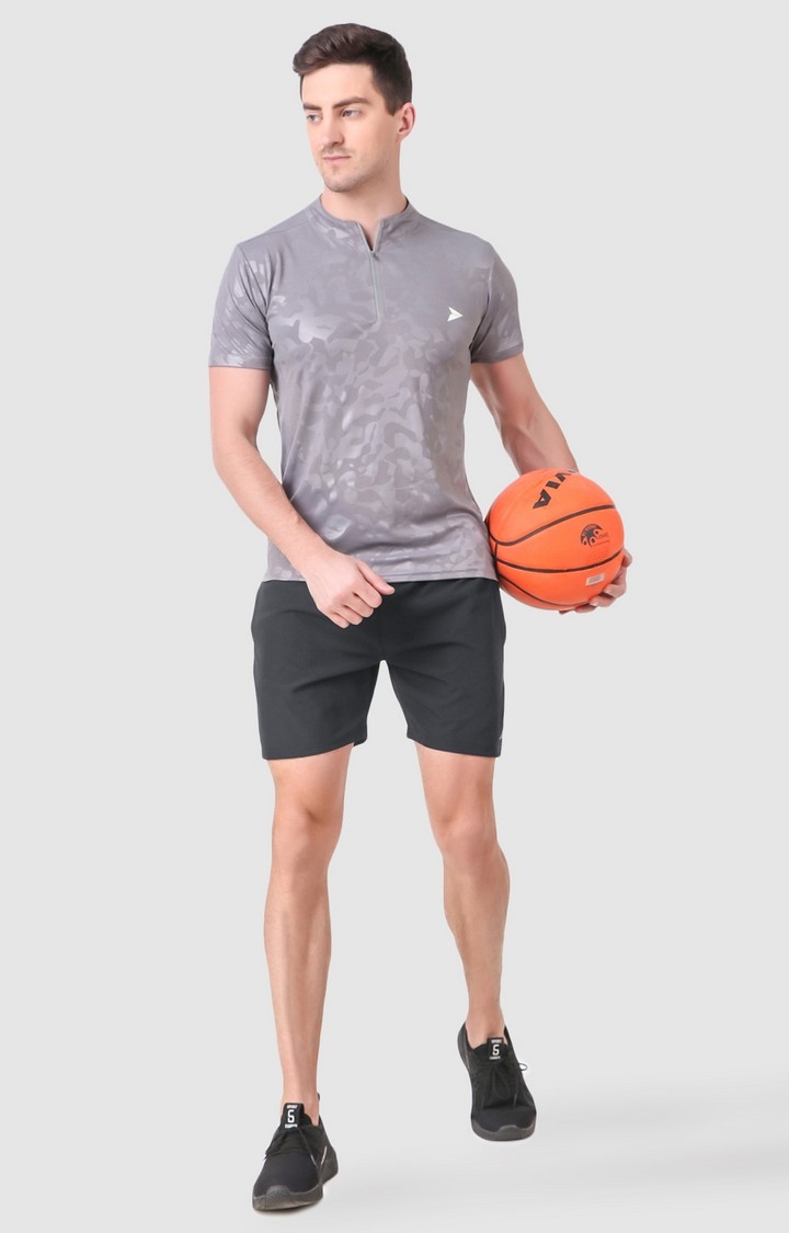 Men's Dark Grey Polyester Solid Activewear Shorts