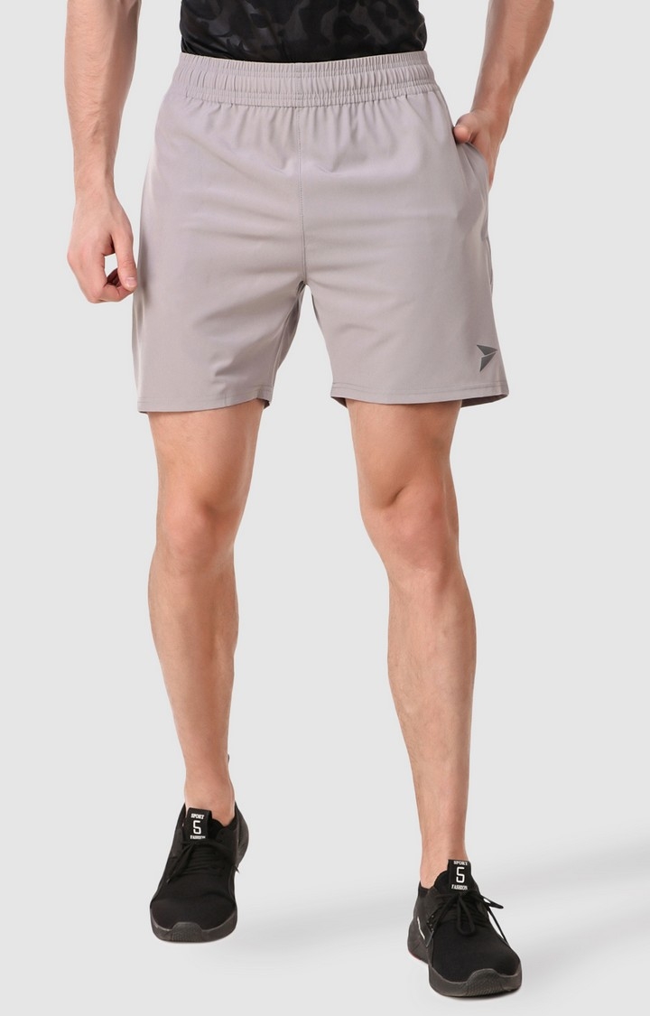 Fitinc | Men's Light Grey Polyester Solid Activewear Shorts