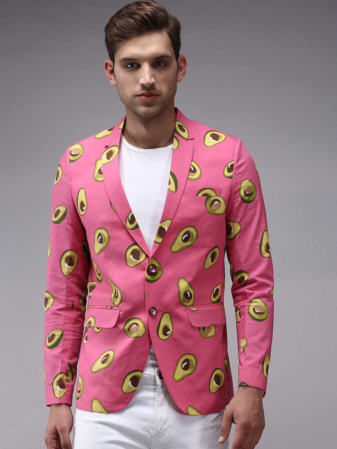 Men's Pink Polycotton Printed Blazers