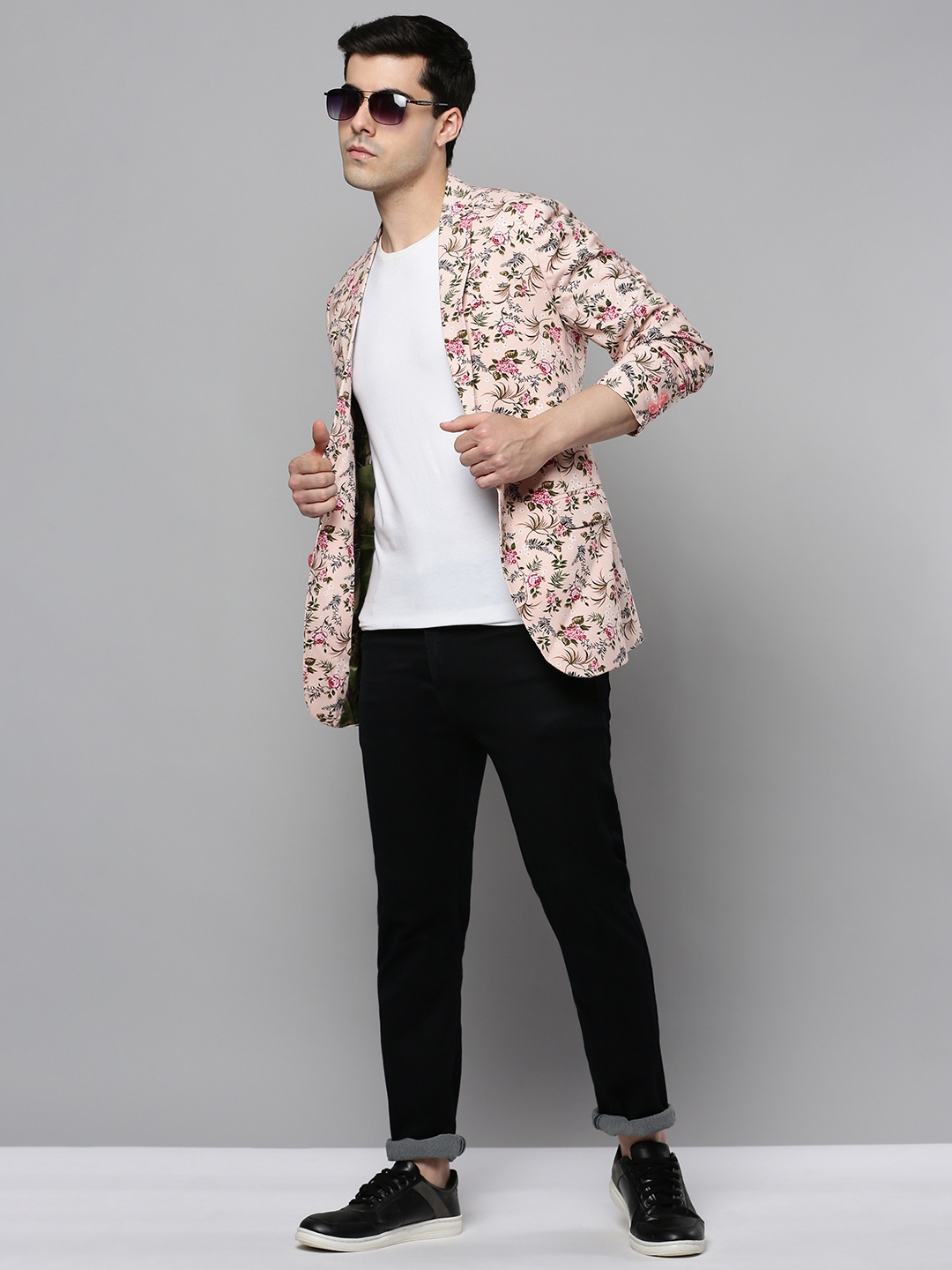 Men's Pink Cotton Blend Printed Blazers