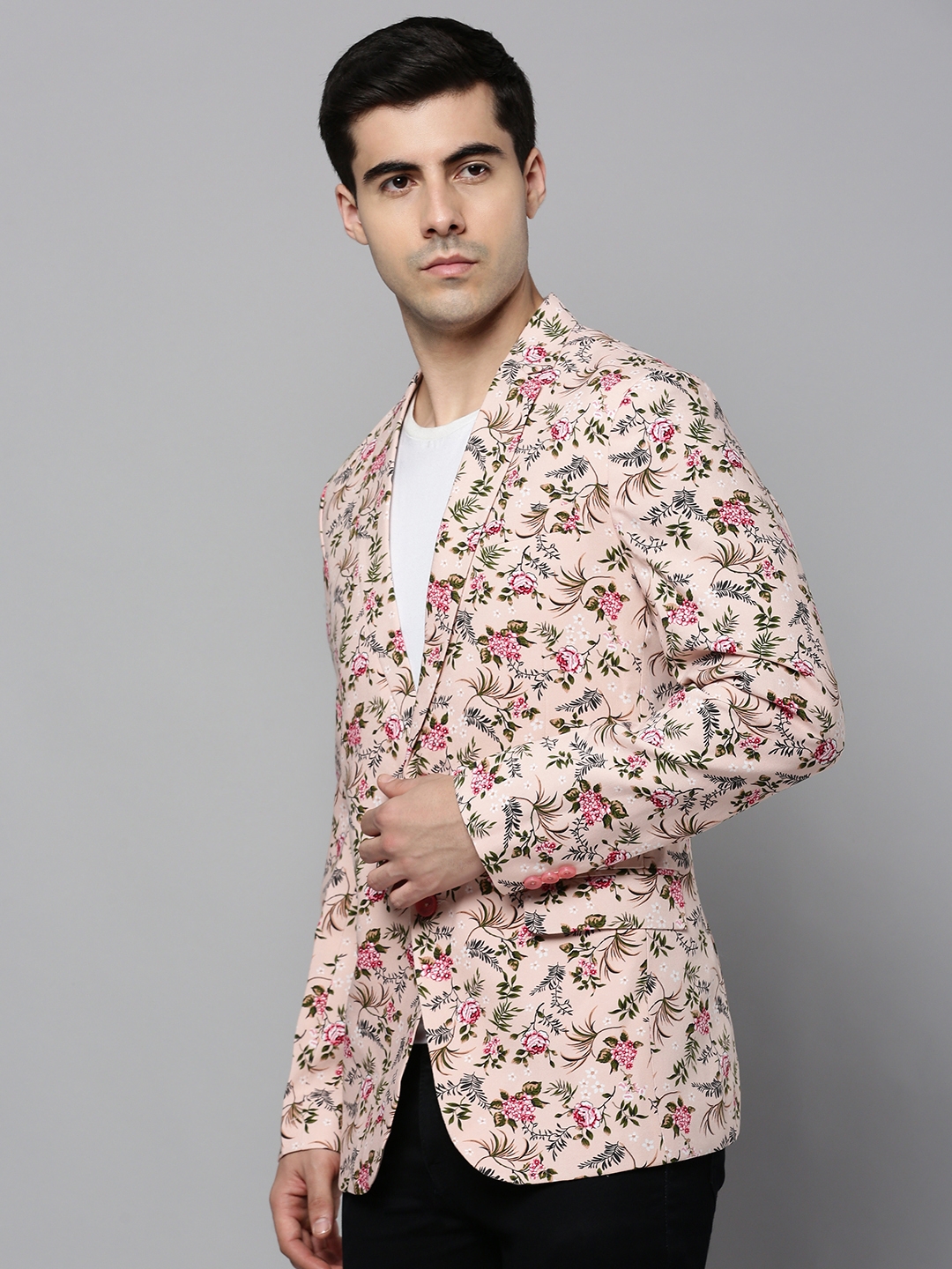Men's Pink Cotton Blend Printed Blazers