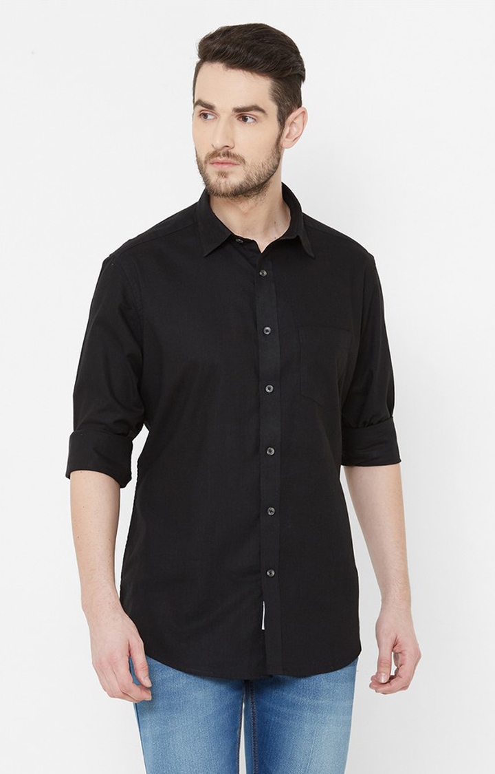 EVOQ | EVOQ Black Cotton Full Sleeves Shirt for Men