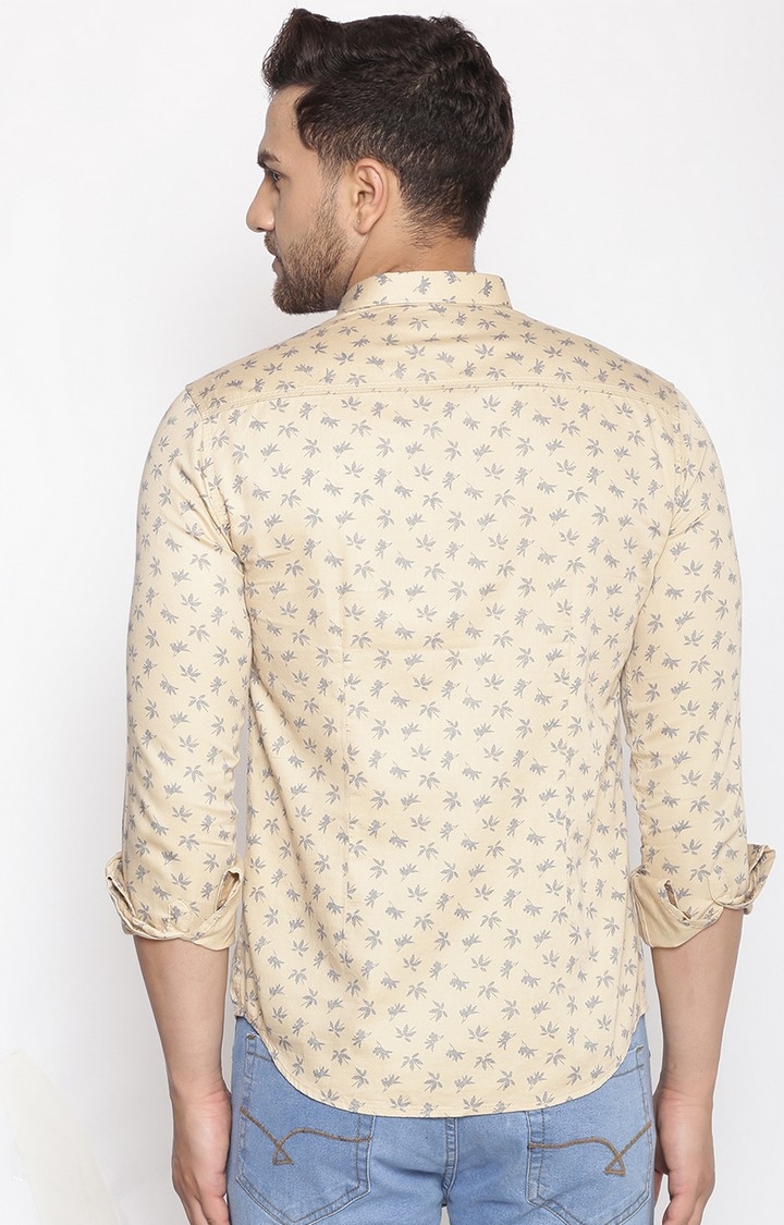 Men's Beige Cotton Floral Casual Shirts