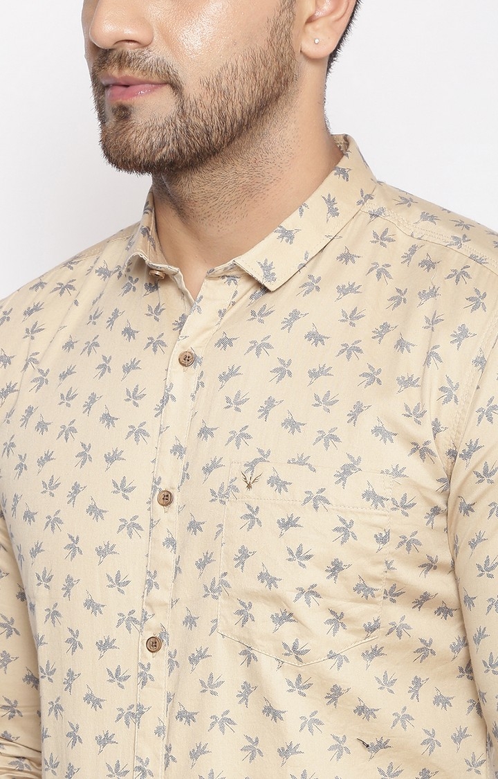 Men's Beige Cotton Floral Casual Shirts
