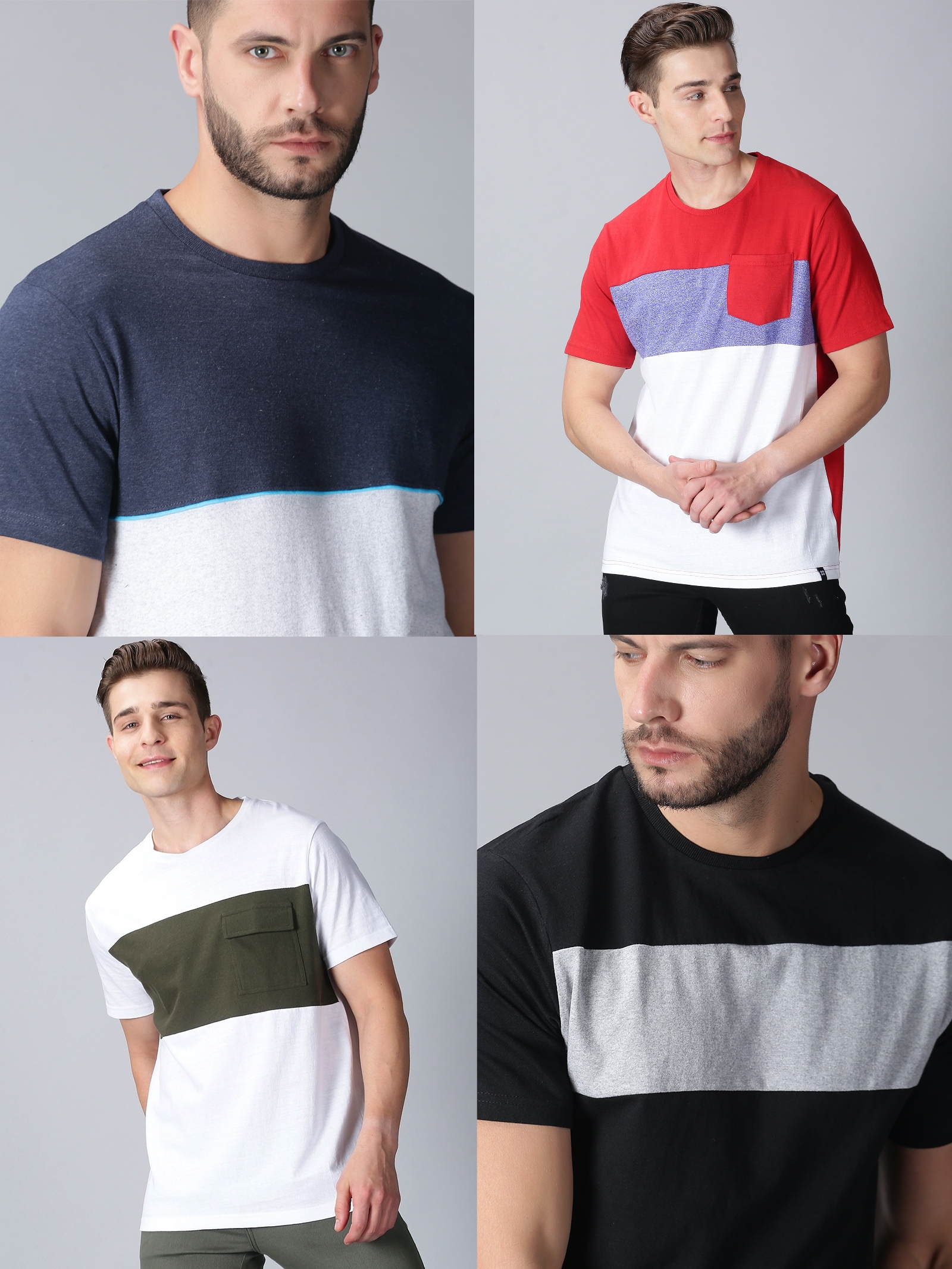 Vertu Duds | Vertu Duds Colorblock Men Half Collar Multicoloured T-Shirt