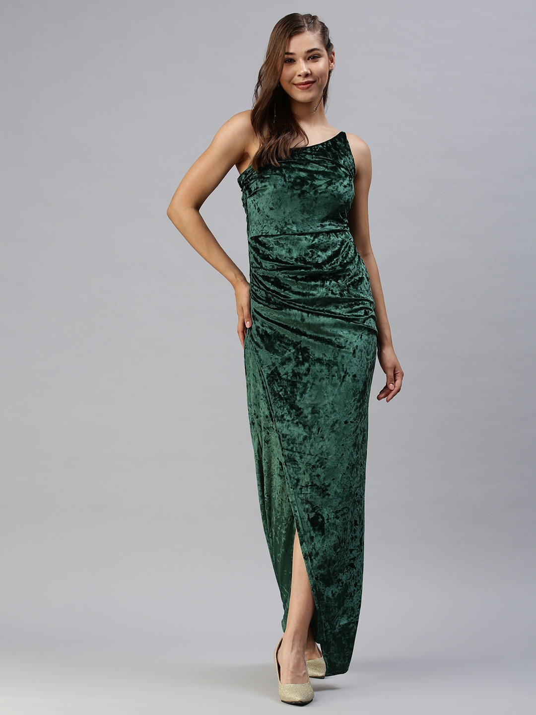 Women's Green Synthetic Solid Dresses