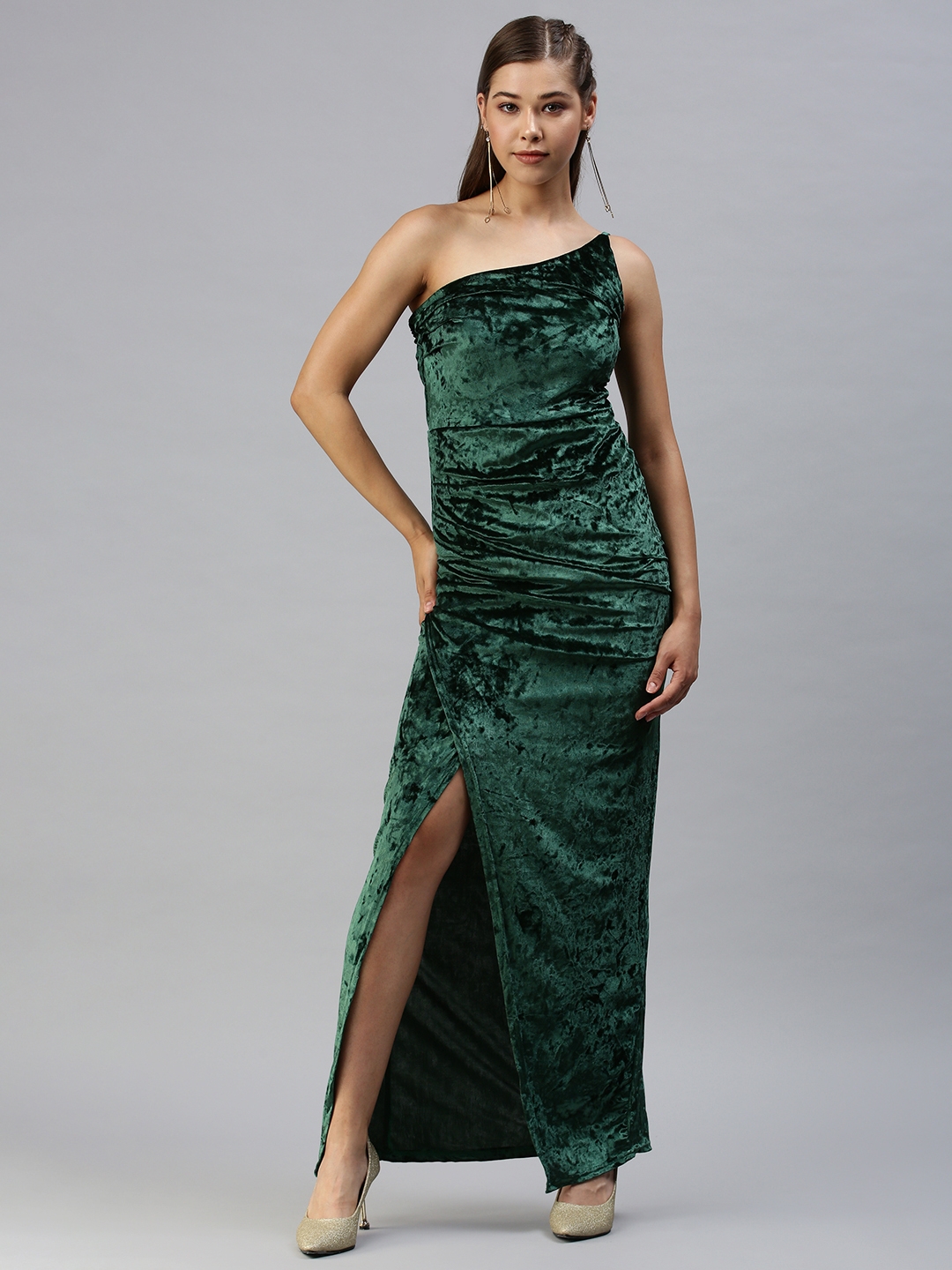 Women's Green Synthetic Solid Dresses
