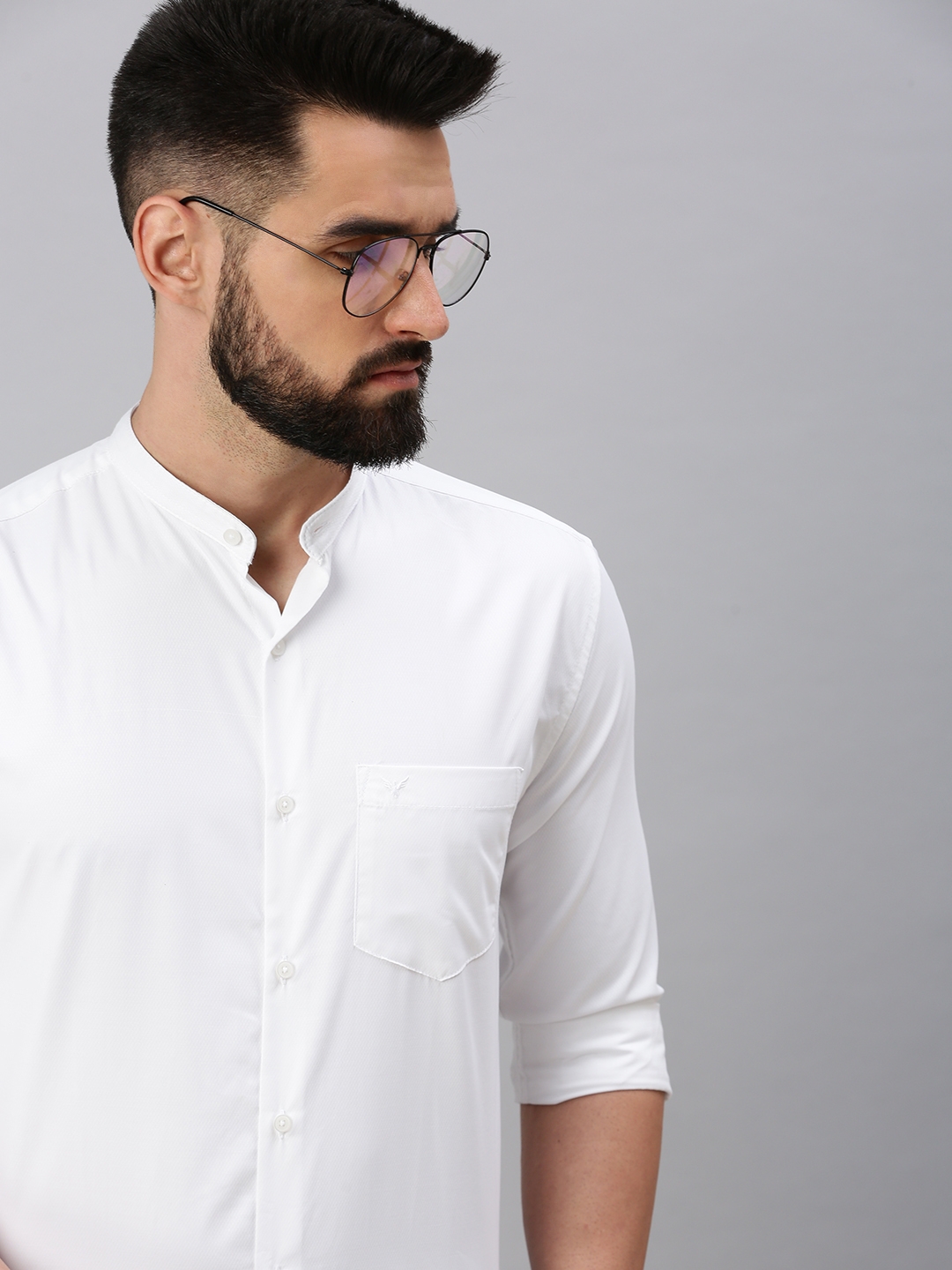 Showoff | SHOWOFF Men's Roll-Up Sleeves White Solid Shirts