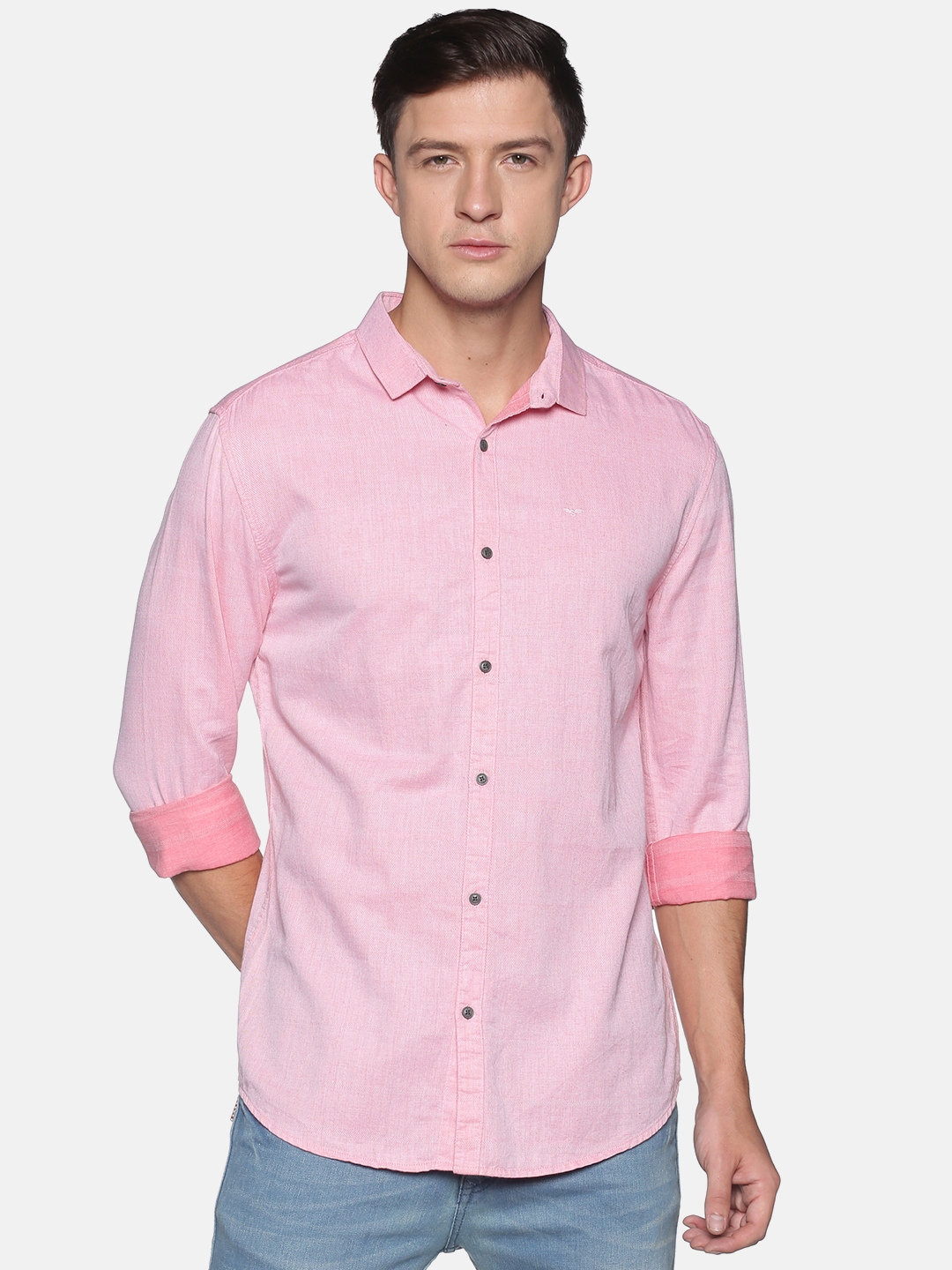 Showoff | Showoff Men's Cotton Casual Pink Solid Slim Fit Shirt