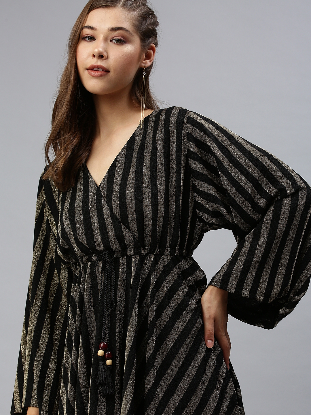 Women's Brown Synthetic Striped Dresses