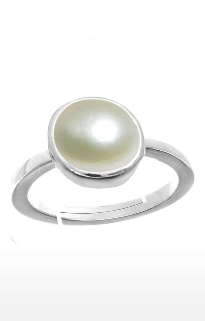 55Carat | White Silver Plated Pearl Rings