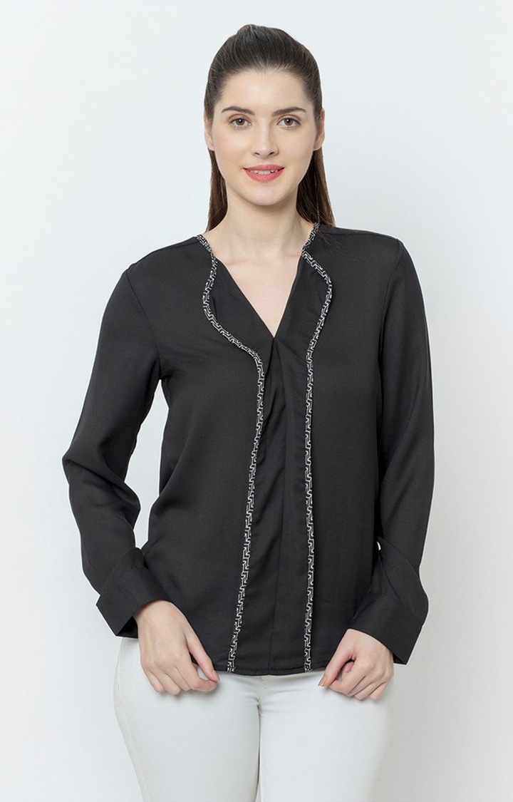 SQew | Sqew Women Polyester Black Solid Top