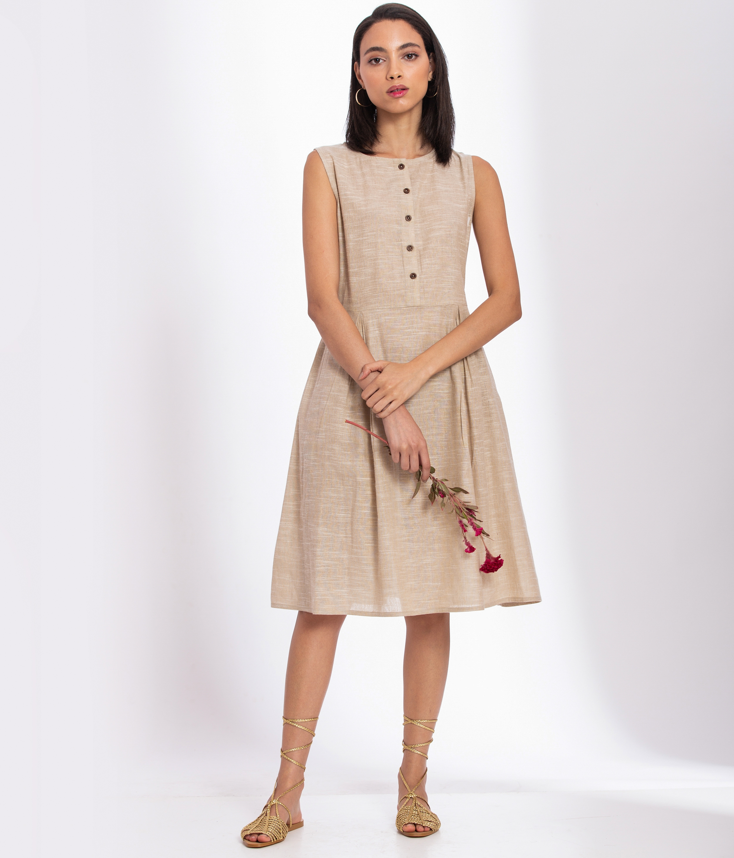 Handwoven Cotton Linen Midi Dress