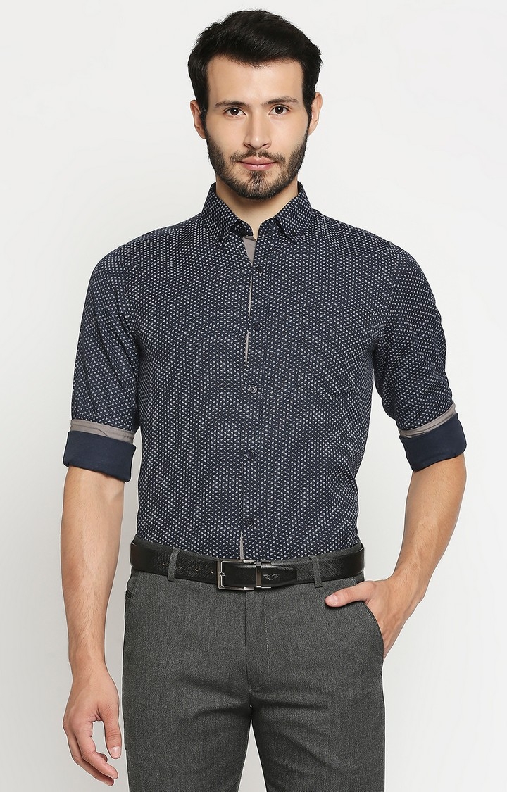 SOLEMIO | Blue Printed Formal Shirt