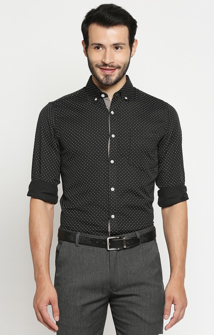 SOLEMIO | Black Printed Formal Shirt