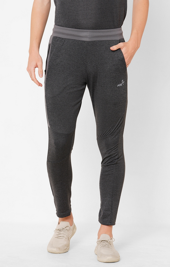 FITZ | Fitz 100% Polyester Regular Fit Trackpants For Men - Grey Melange