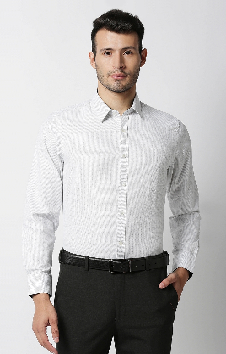 Men's White Cotton Striped Formal Shirts