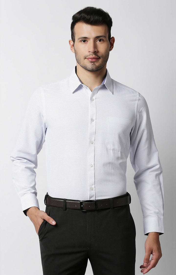 Men's White Cotton Printed Formal Shirts