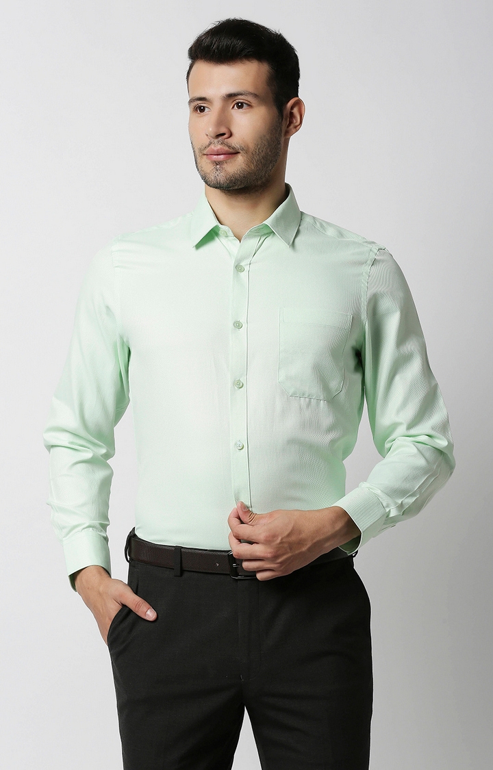 Men's Green Cotton Solid Formal Shirts